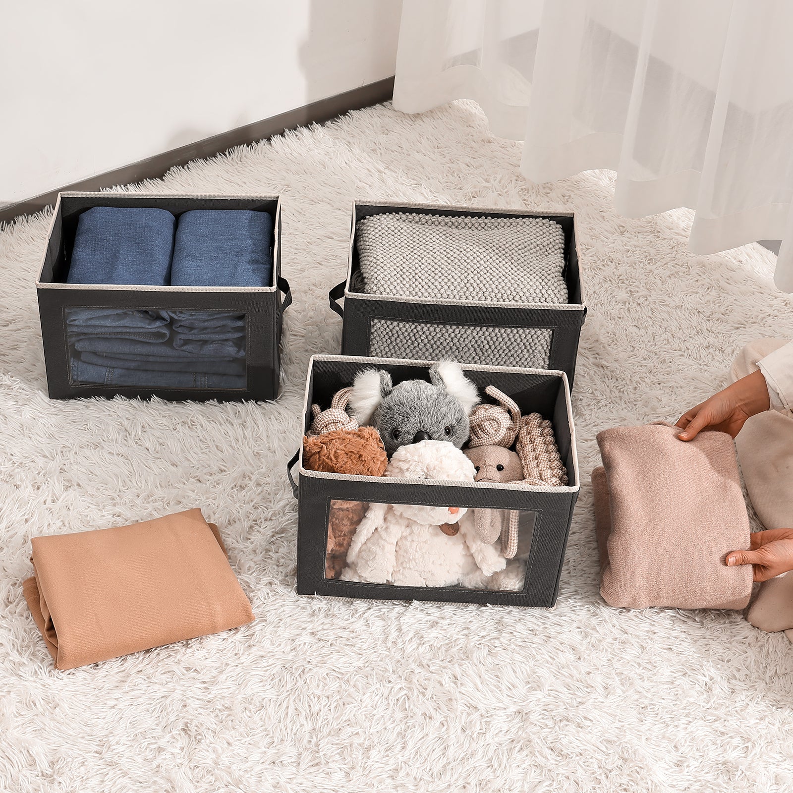 Homsorout Storage Bins with Lids - Fabric Storage Boxe with Window