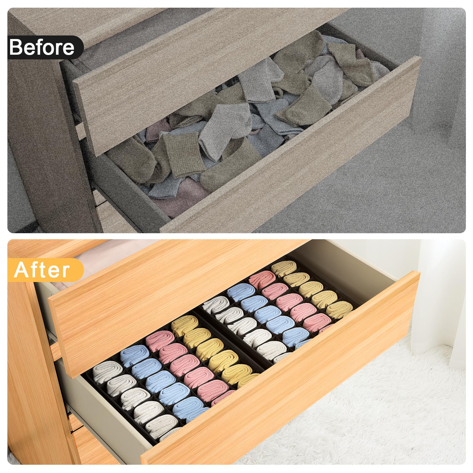 Joyoldelf Sock Drawer Organizer Divider 2 Packs Underwear Organizer